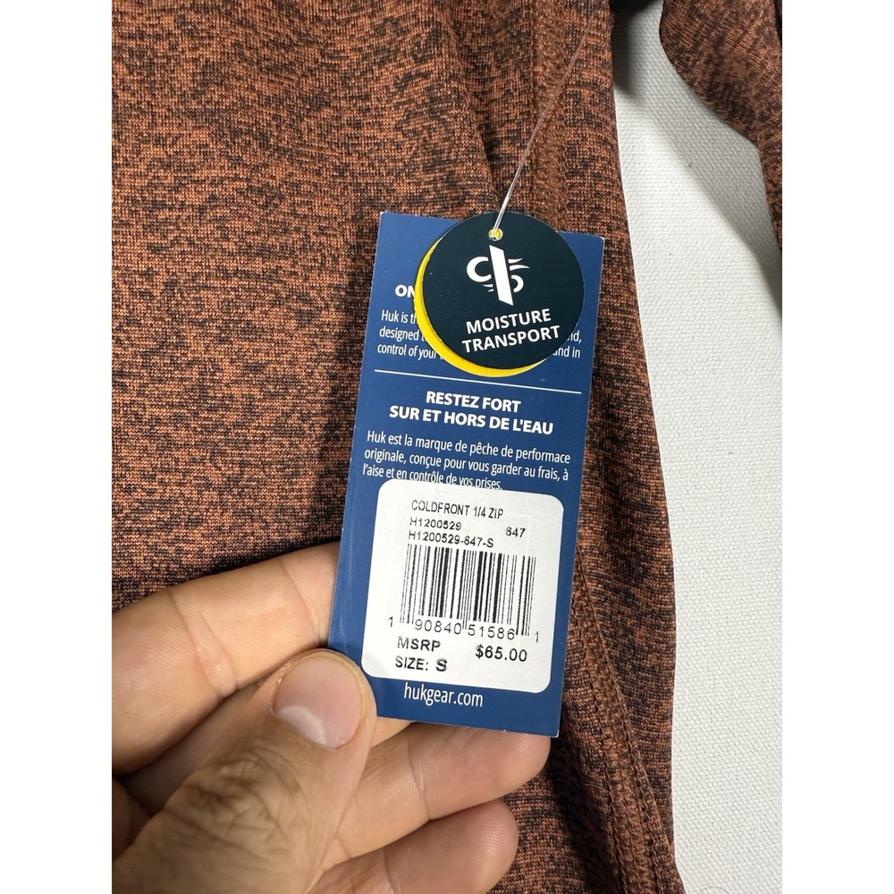 NWT HUK Shirt Mens Small Heather Burnt Orange Coldfront 1/4 Zip Fishing Pullover - Picture 3 of 7